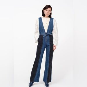 Sea New York Bleu Denim Wide Leg Jumpsuit Size 4 One Piece BOHO Feminine